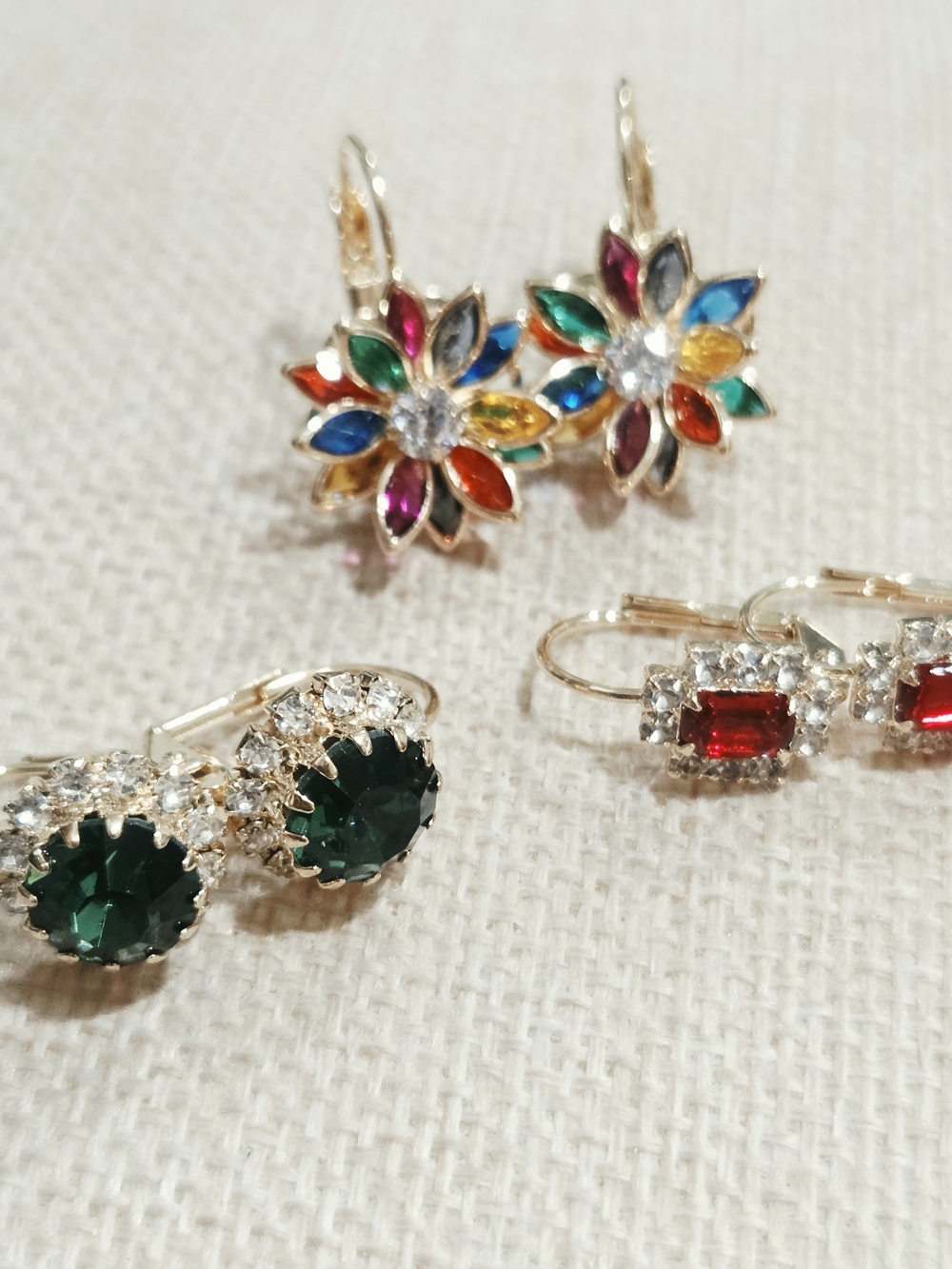 Multicolor Floral Crystal Drop Huggies Earrings - Women Jewelry